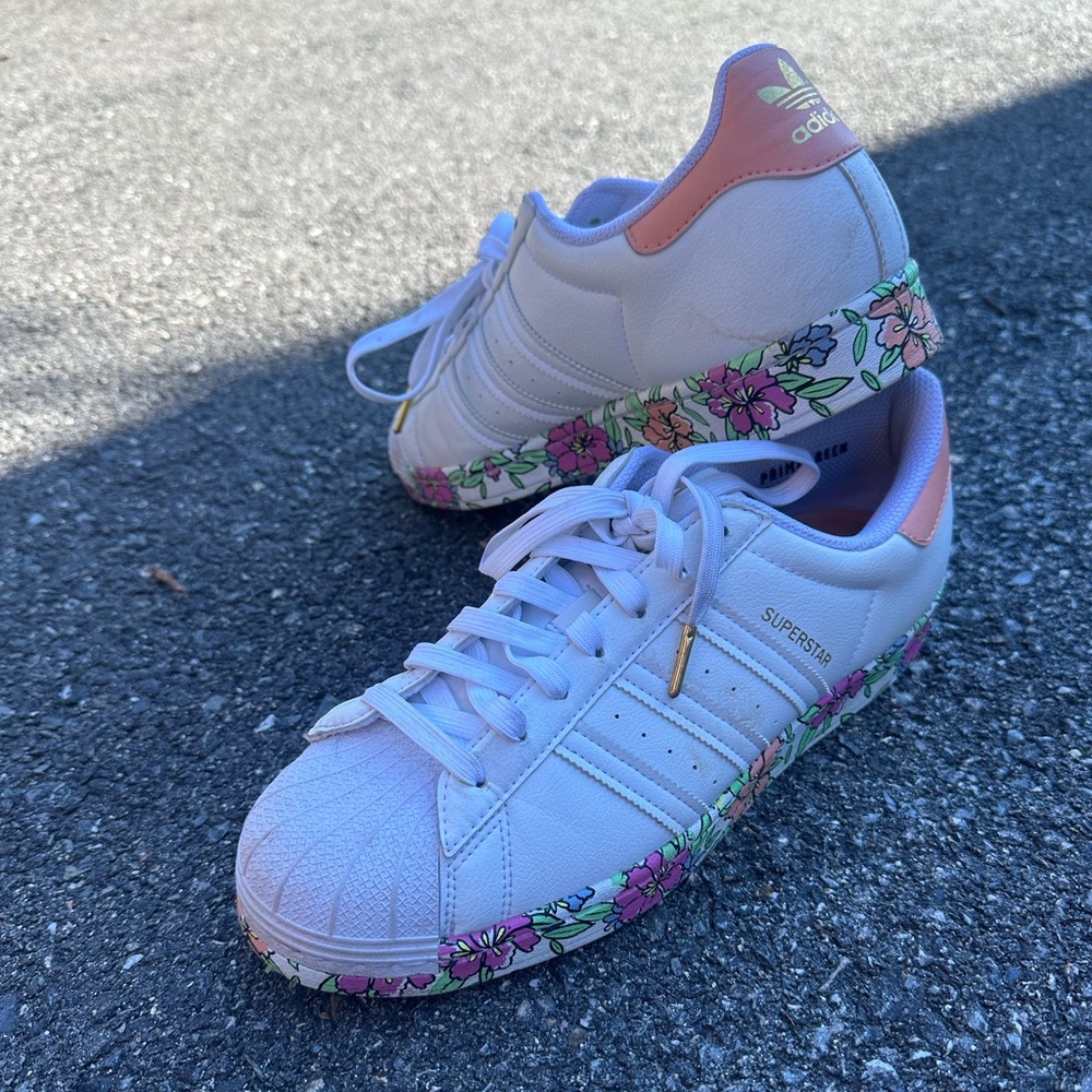 women’s adidas superstar cloud white with floral sole | women’s 10